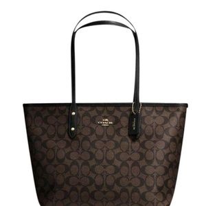 NEW Coach Zip Tote Brown & Black Leather